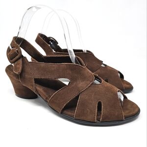 Arche Obibbi Sandal Womens Size 38 Round Chunky Heel Brown Nubuck Slingback Shoe